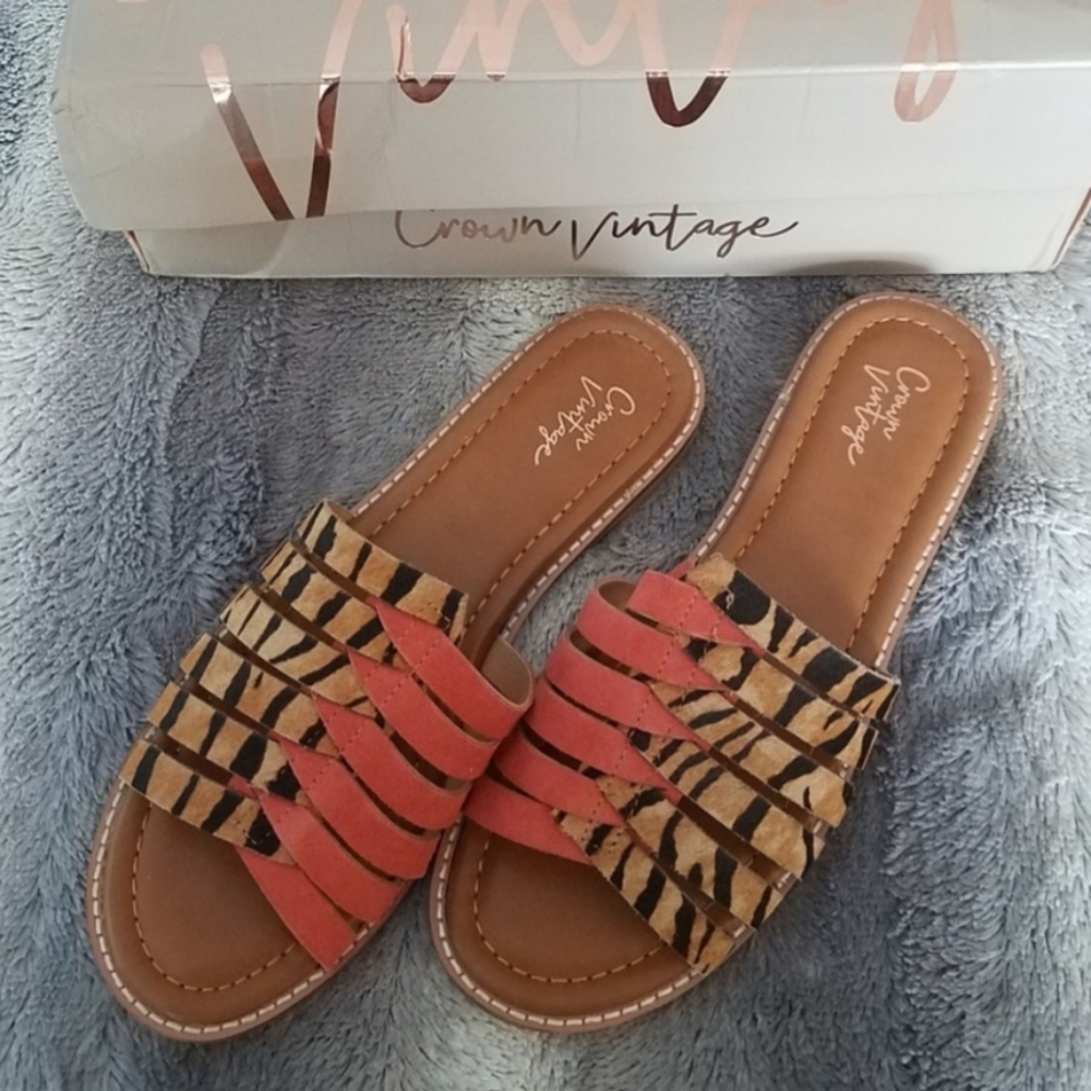 Animal Print slide sandals size 9.5